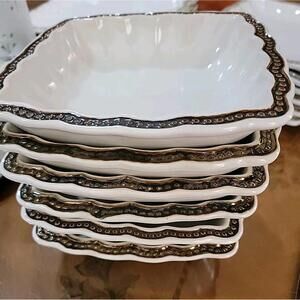 Roscher & Co Hobnail Cream Square Scalloped Rim Soup Bowl (1) Available (6)